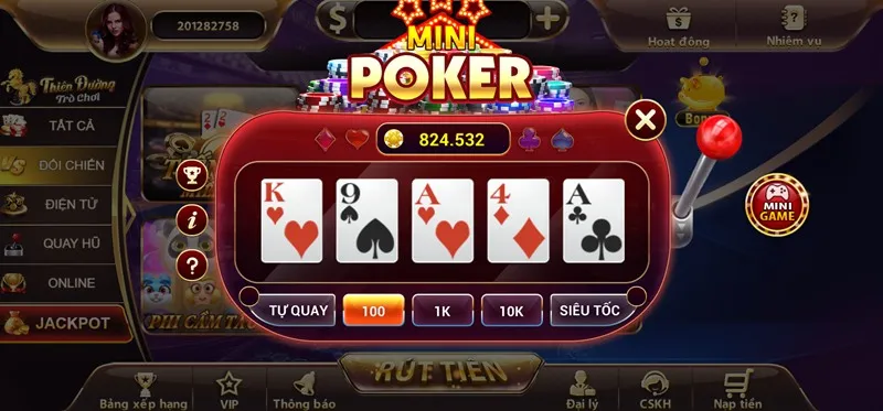 Mini poker tdtc mô phỏng lại trò chơi poker truyền thống