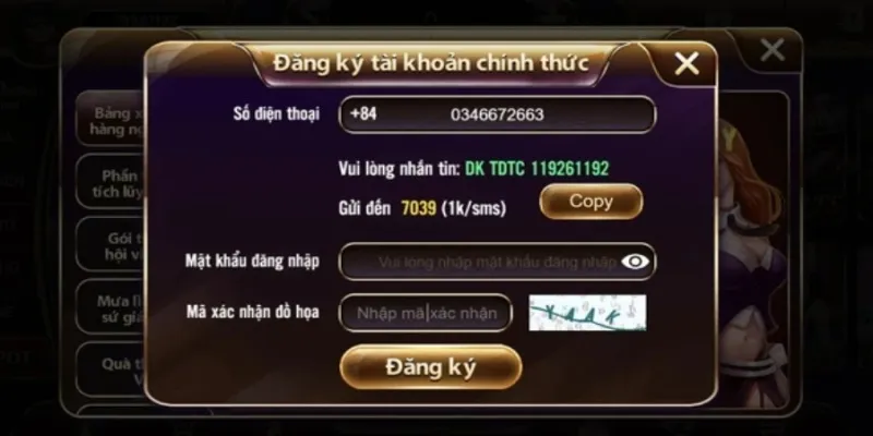 Thông tin cần cung cấp trong mẫu đăng ký game tdtc